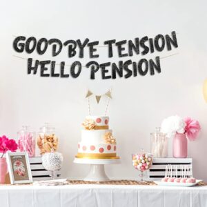 Goodbye Tension Hello Pension Black Glitter Banner - Retirement Party Supplies, Gifts and Decorations