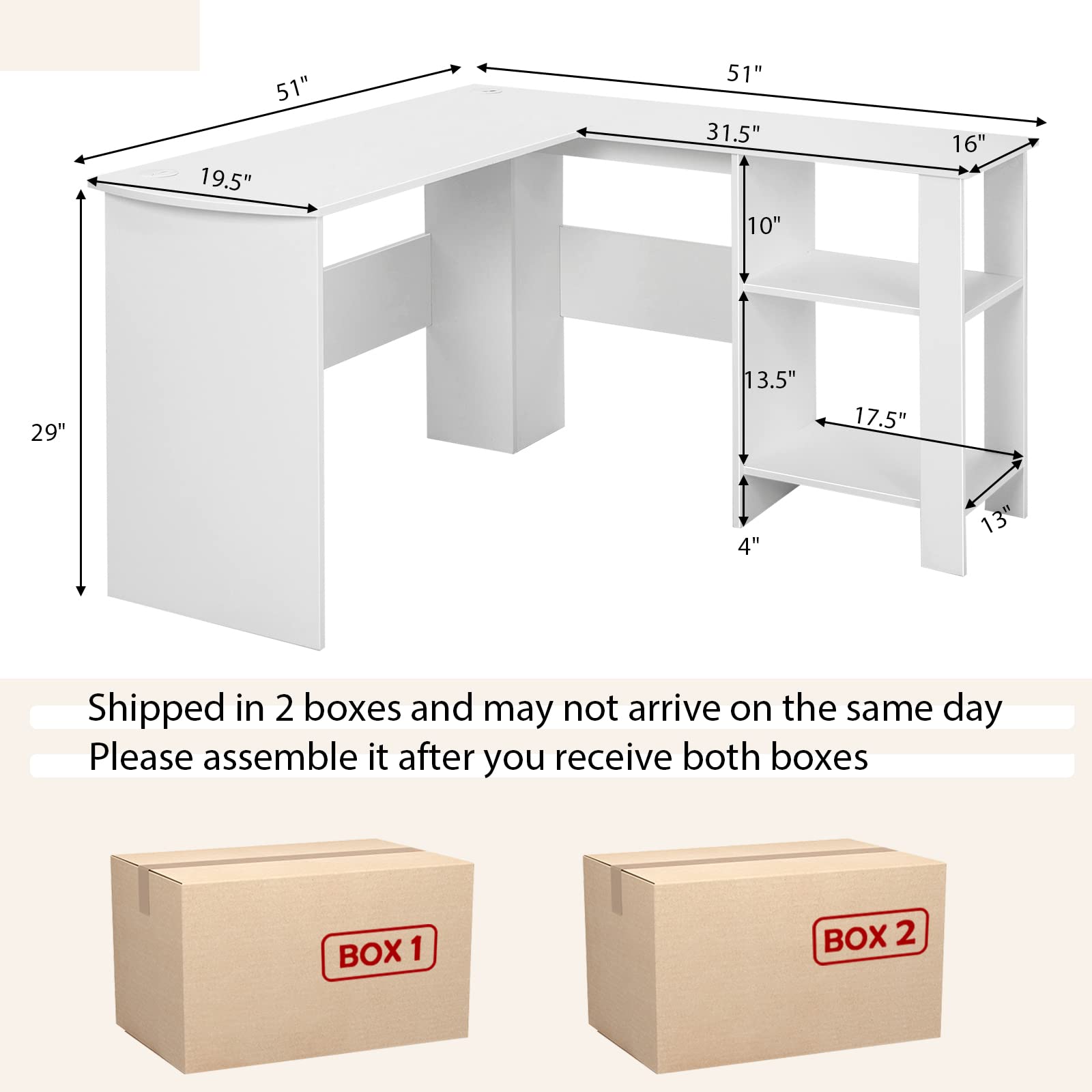 Tangkula White L Shaped Desk with Storage Shelves, Wooden Corner Computer Desk, Space-Saving Home Office Workstation, Gaming Desk, Writing Study Desk, L Shaped Office Desk