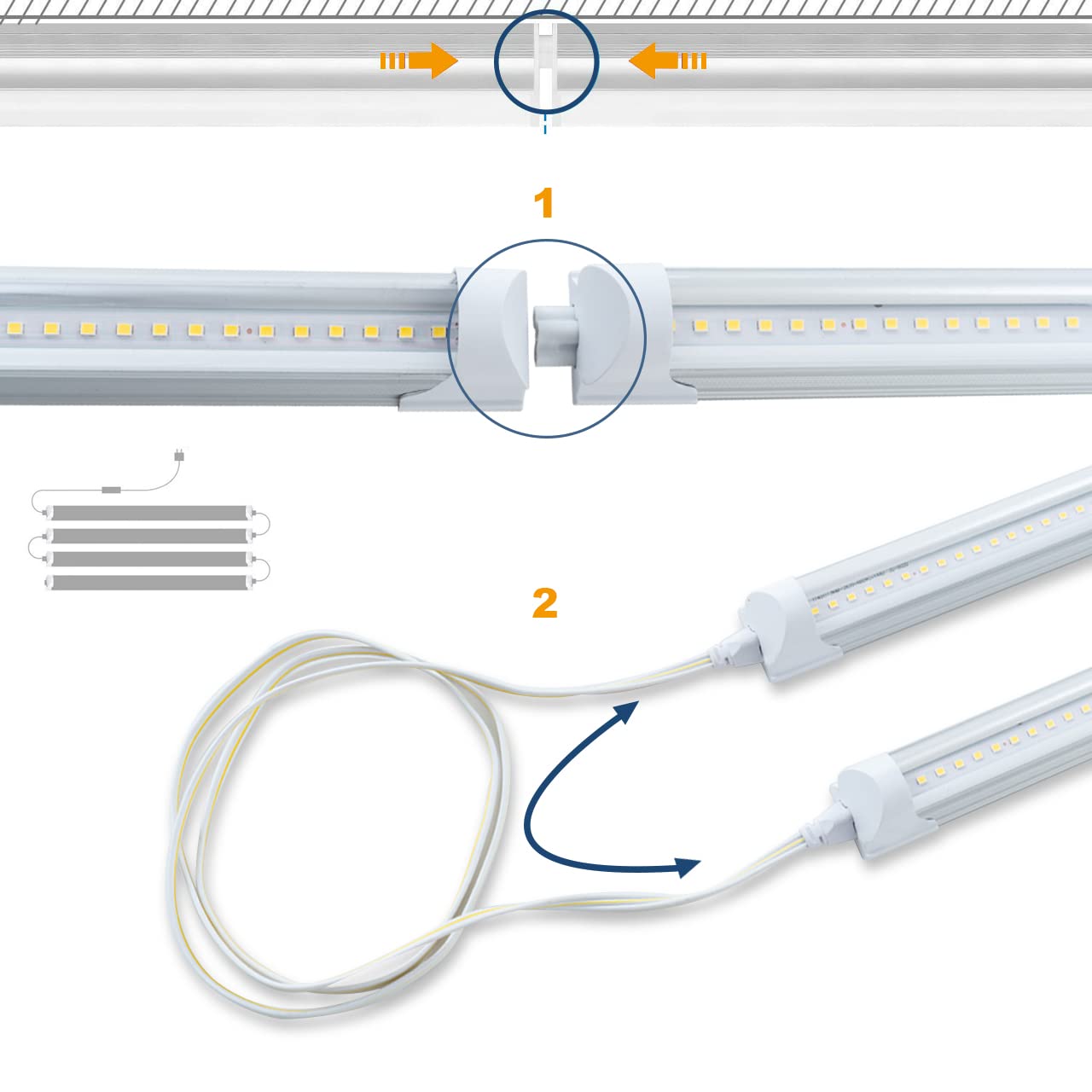 Greess 12 Pack LED T8 Shop Light 2FT 10W 6000K Daylight White Linkable LED Integrated Tube Lights with Clear Cover, LED Bar Lights for Garage,Workshop,Workbench with On/Off Plug Cord