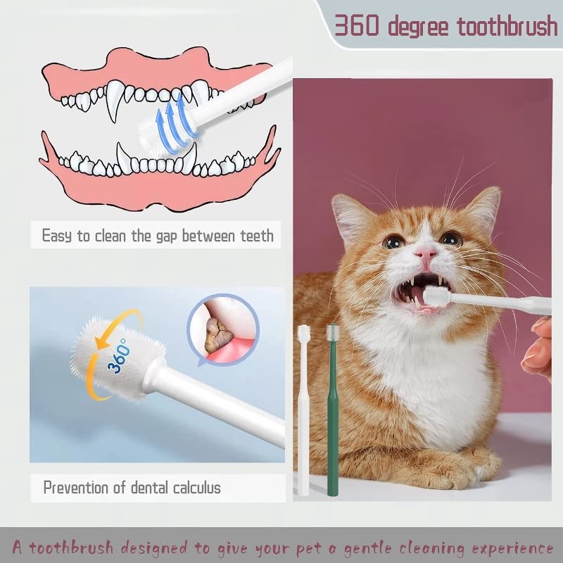 Tsxurepaw Cat & Dog Toothbrush Kit, 360 Degree Silicone Toothbrush with Storage Cup, 3 Pack Doggie Kitten Toothbrushes Tongue Cleaning Brush, Dental Care for Ferret Dutch Pigs