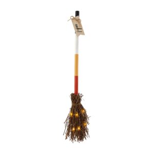 mud pie light up broom décor, eeek, 33"