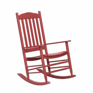 D&F Design Outdoor Rocking Rocker, Wood Rocking Chair with High Back and Curved Seat, UV Treated (Red), Outdoor and Indoor use