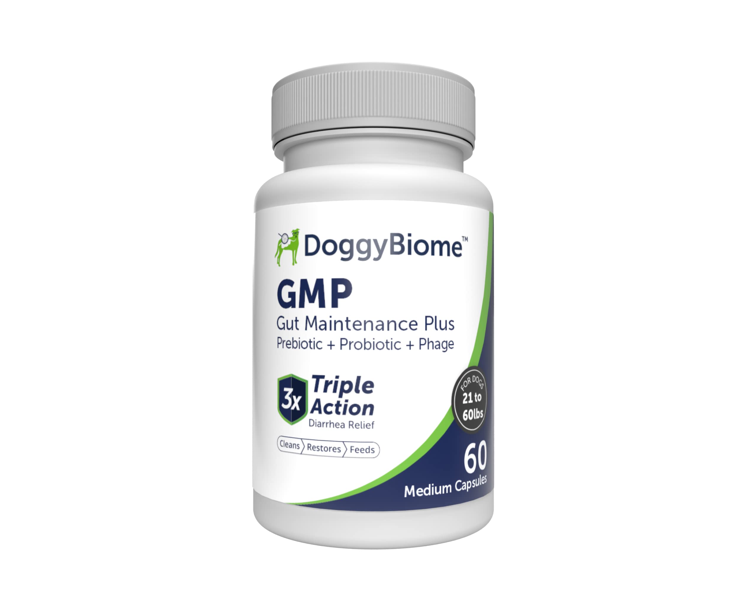 AnimalBiome Dog Probiotics - GMP Prebiotics and Probiotics - Reduce Diarrhea Flareups - for Dogs 21-40 lbs (60 Capsules) - DoggyBiome