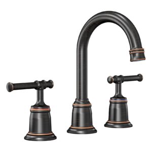 classical 8 inch bathroom faucet, bathroom faucets for sink 3 holes, widespread brushed nickel bathroom faucet with pop up drain and cupc lead-free hose (oil rubbed bronze 1 packs)