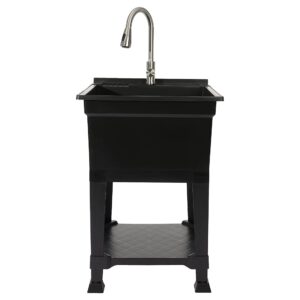 UTILITYSINKS USA-Made Plastic Freestanding 24 in x 24-Inch UtilityTub Heavy Duty Compact Utility Sink Ideal for Workshop, Laundry Room, Garage, Greenhouse, Pet Wash Station (Black)