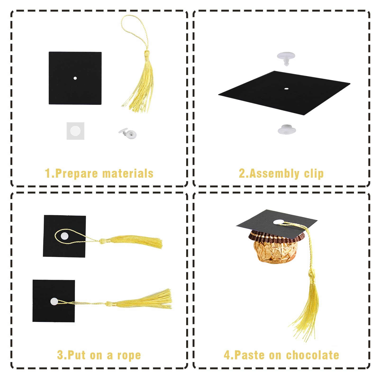 POUYRBA Graduation Cap Chocolate Decorations, 50pcs Black and Dark Blue 2024 Graduation Party Set for Chocolates Candies