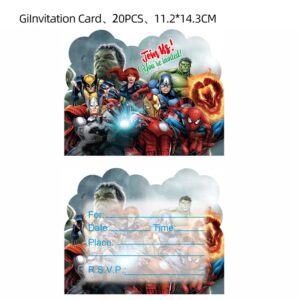 NINIMBLE 20pcs Superhero Birthday Party Invitations,Superhero Invitations Birthday Party Supplies Decoration (Invitations4)