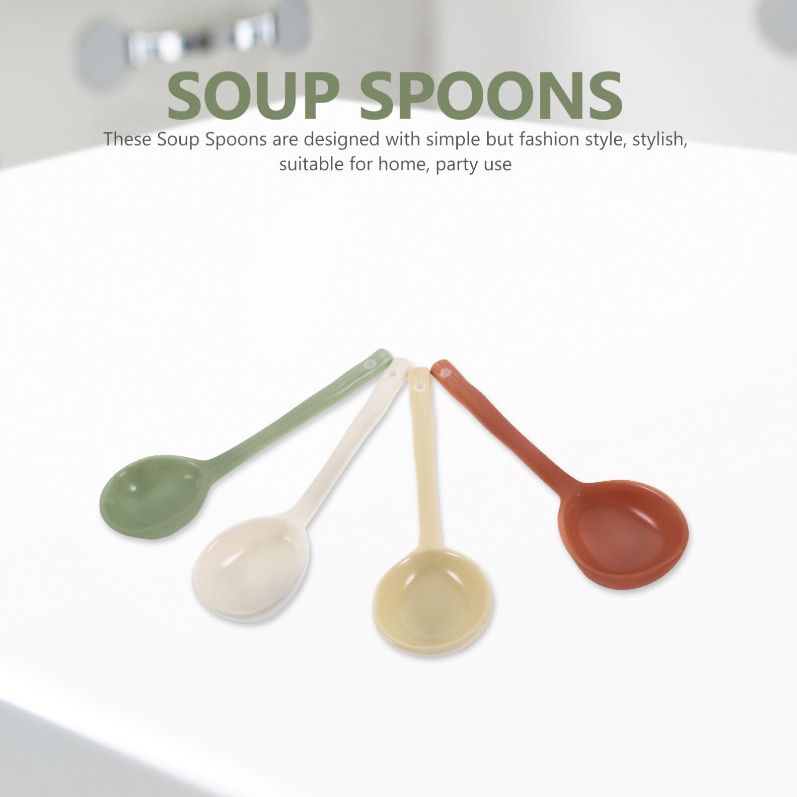 4pcs Ceramic Soup Spoons Japanese Ramen Soup Spoons Ceramic Asian Dinner Spoons Retro Korean Style Tablespoon Rice Noodles Serving Spoon Ladle for Wonton Dumpling