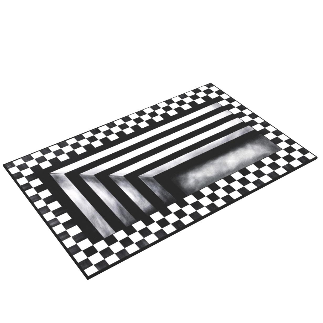 3D Vortex Illusion Square Rug Outdoor Mat Black and White Checkerboard Trap Floor Mat Decor Indoor Carpet Vortex Rug16X24inchs