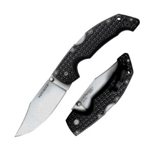 cold steel voyager large 4" aus10a clip point razor-sharp blade 5.25" griv-ex handle everyday carry tactical folding knife, blister pack