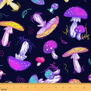 jejeloiu mushroom fabric by the yard, cartoon handdraw mushroom upholstery fabric, wild fungus outdoor fabric, reupholstery fabric for chairs, 3 yards, purple