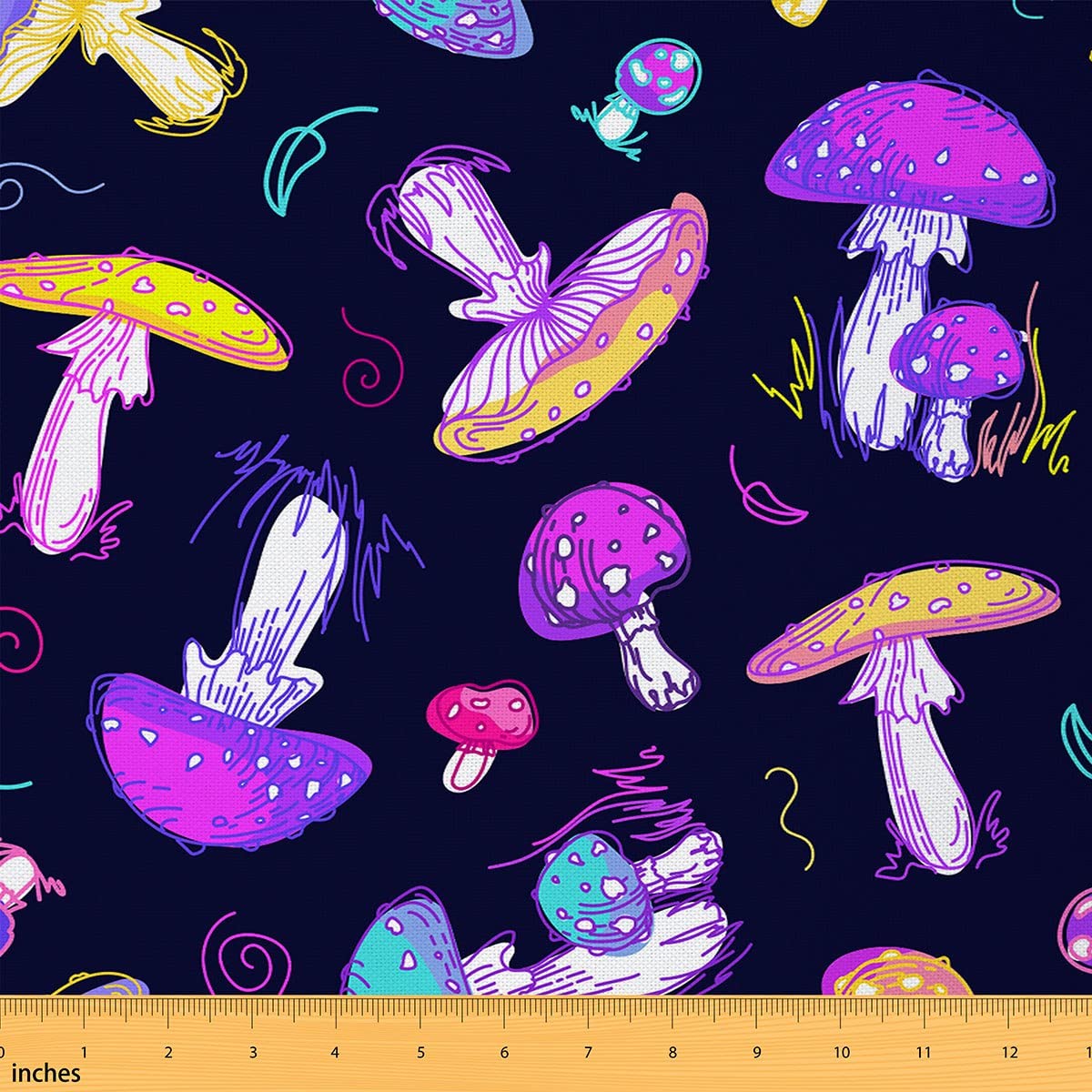 jejeloiu Mushroom Fabric by The Yard, Cartoon Handdraw Mushroom Upholstery Fabric, Wild Fungus Outdoor Fabric, Reupholstery Fabric for Chairs, 3 Yards, Purple