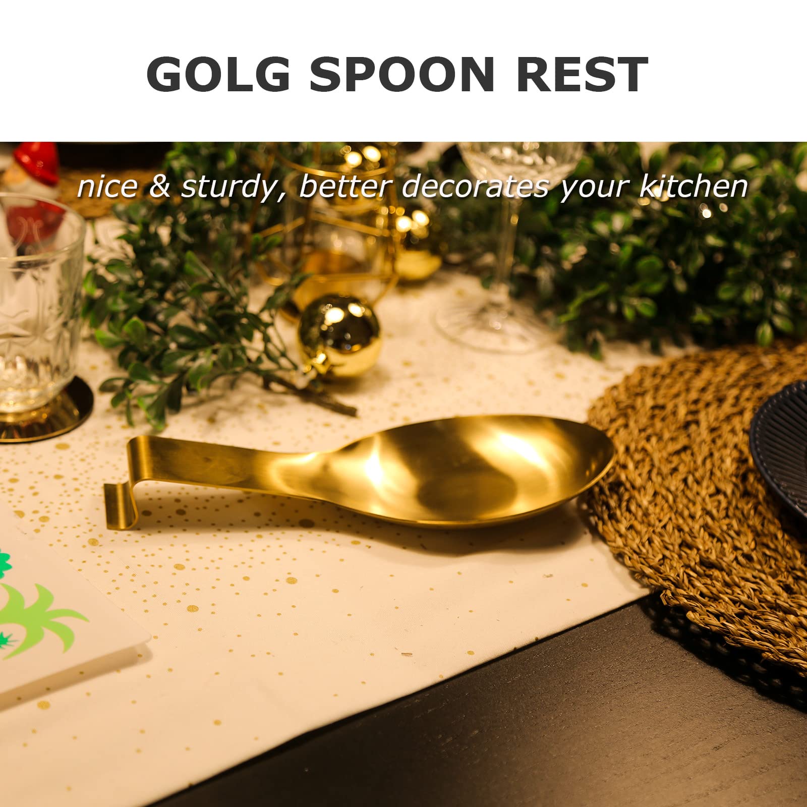 Stainless Steel Spoon Rest, VOJACO Gold Spoon Rest for Kitchen Counter Stove Top, Spatula Ladle Spoon Cooking Utensils Holder, Gold Kitchen Accessories, Dishwasher Safe