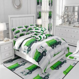 jejeloiu Garbage Truck Bed Sheets Set Boys Cartoon Car Sheet Set for Kids Teens Ultra Soft Equipment Trucks Sheets with Deep Pocket Fitted Sheet Vehicles Green White Bedding Set Room Decor Full Size