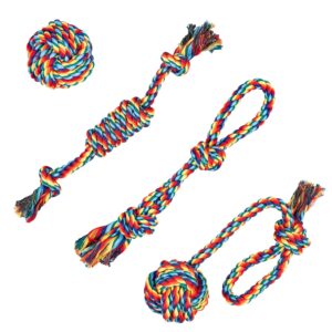 depets dog rope toy, 4pcs assorted puppy chew toy pack, durable rope knot dog toy, puppy teething playing toys for small dogs puppies