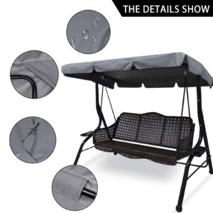 Outdoor Patio Swing Chair Canopy Replacement, 3 Seater Porch Swing Seat Canopy Cover, Waterproof Windproof Anti-UV Heavy Duty Rip Proof Garden Hammock Top Cover, Garden Furniture Covers (Grey, Large)