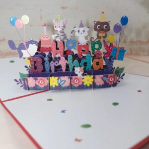 DUBRIX 3D Pop-Up Cat Birthday Card Funny and Whimsical Cat-Themed Greeting Card with envelope for Kids, Men, Women, Friends - Perfect for Celebrating Birthdays Parties - Unique Thoughtful Gift Large