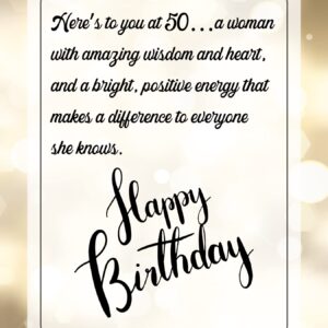 50th Birthday Cards For Women - | Made From Real Bamboo | 6" X 4.5" - 1 Pack (Envelope Included) | Laser Cut, Party Themed 50th Birthday Card for Wife, Mom, Aunt, Sister, Friend, her etc.