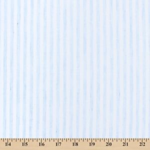 university stripe linen-look polyester cotton 58" fabric by the yard - light blue/white