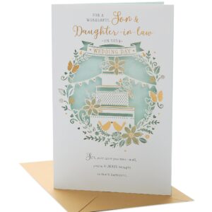 UK Greetings Son & Daughter-In-Law Wedding Card With Envelope - Pretty Cake Design