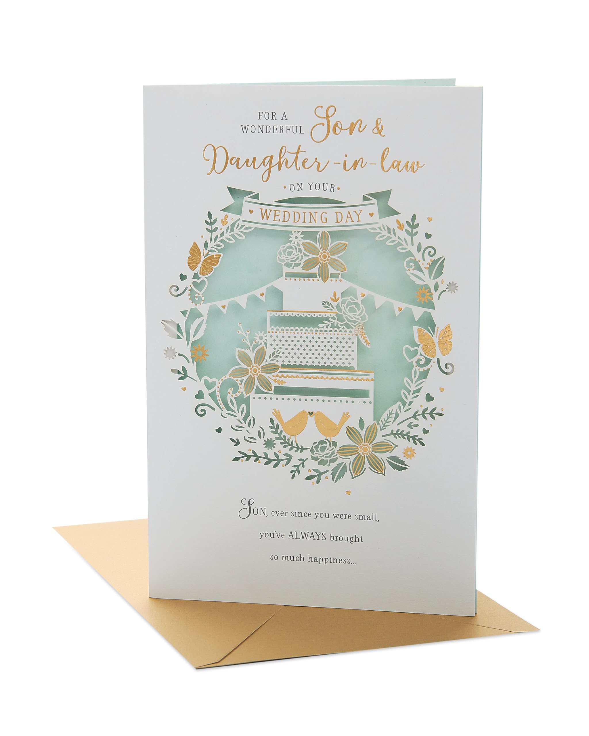 UK Greetings Son & Daughter-In-Law Wedding Card With Envelope - Pretty Cake Design