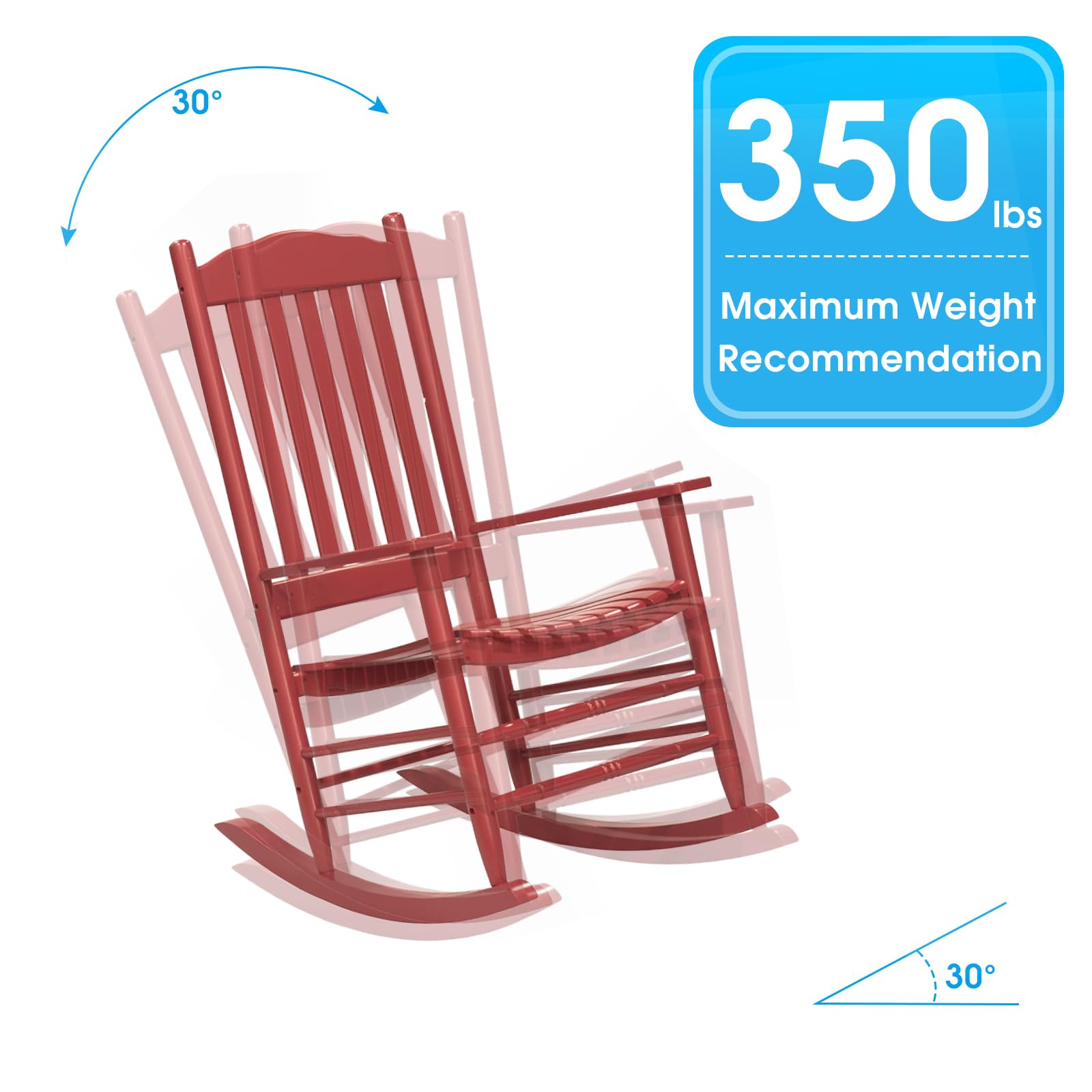 D&F Design Outdoor Rocking Rocker, Wood Rocking Chair with High Back and Curved Seat, UV Treated (Red), Outdoor and Indoor use