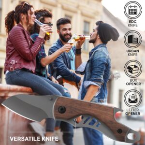 Small Pocket Knife for Men - 5.7’’ Keychain Knife with Bottle Opener - Box Cutter - Wood Handle - Liner Lock - Legal Mini EDC Folding Knife - Cool Sharp Tiny Knives - Gift for Everyone 6779N