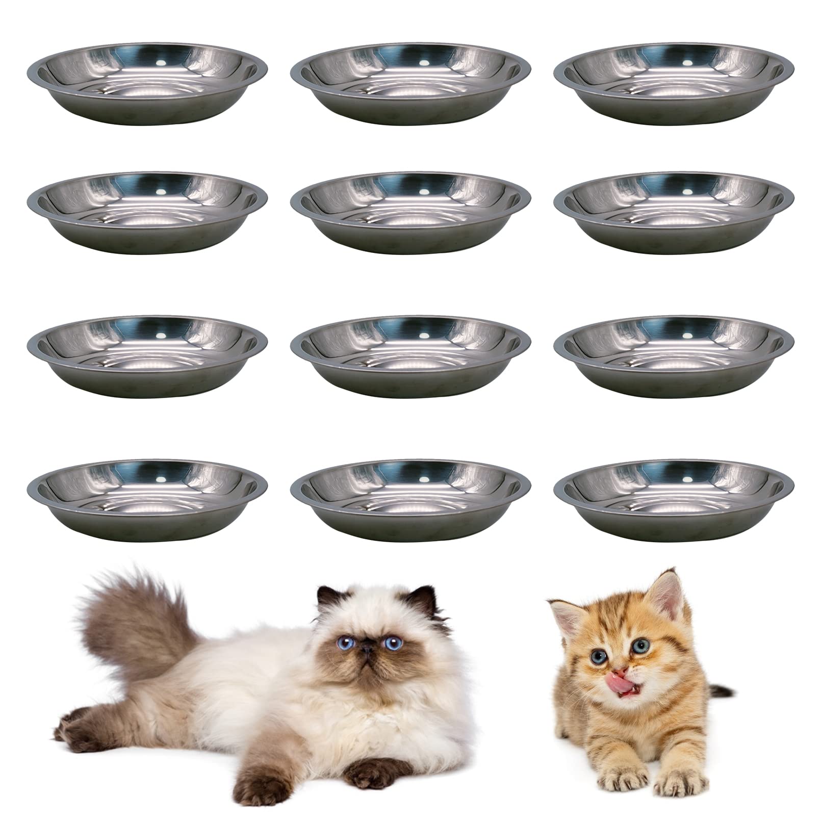 Hamiledyi 12 Pcs Stainless Steel Cat Bowls Replacement Whisker Fatigue Relief Cat Plates Pet Water Dish Shallow Kitten Bowls Pet Bowls for Dogs Cats or Other Small Animals (7.05 Inch Diameter)