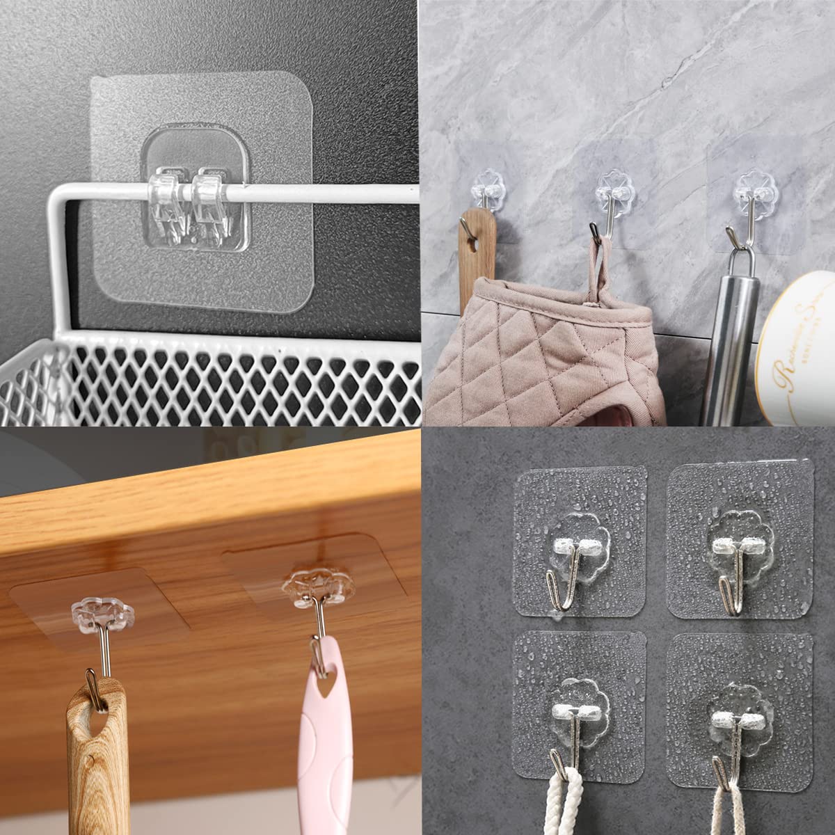 12 Pack Adhesive Wall Hooks for Hanging Heavy Duty 22 lbs Self Adhesive Sticky Hooks Coat Hooks Waterproof Transparent Hooks for Bathroom Shower Kitchen Keys Door/Office Utility Hook