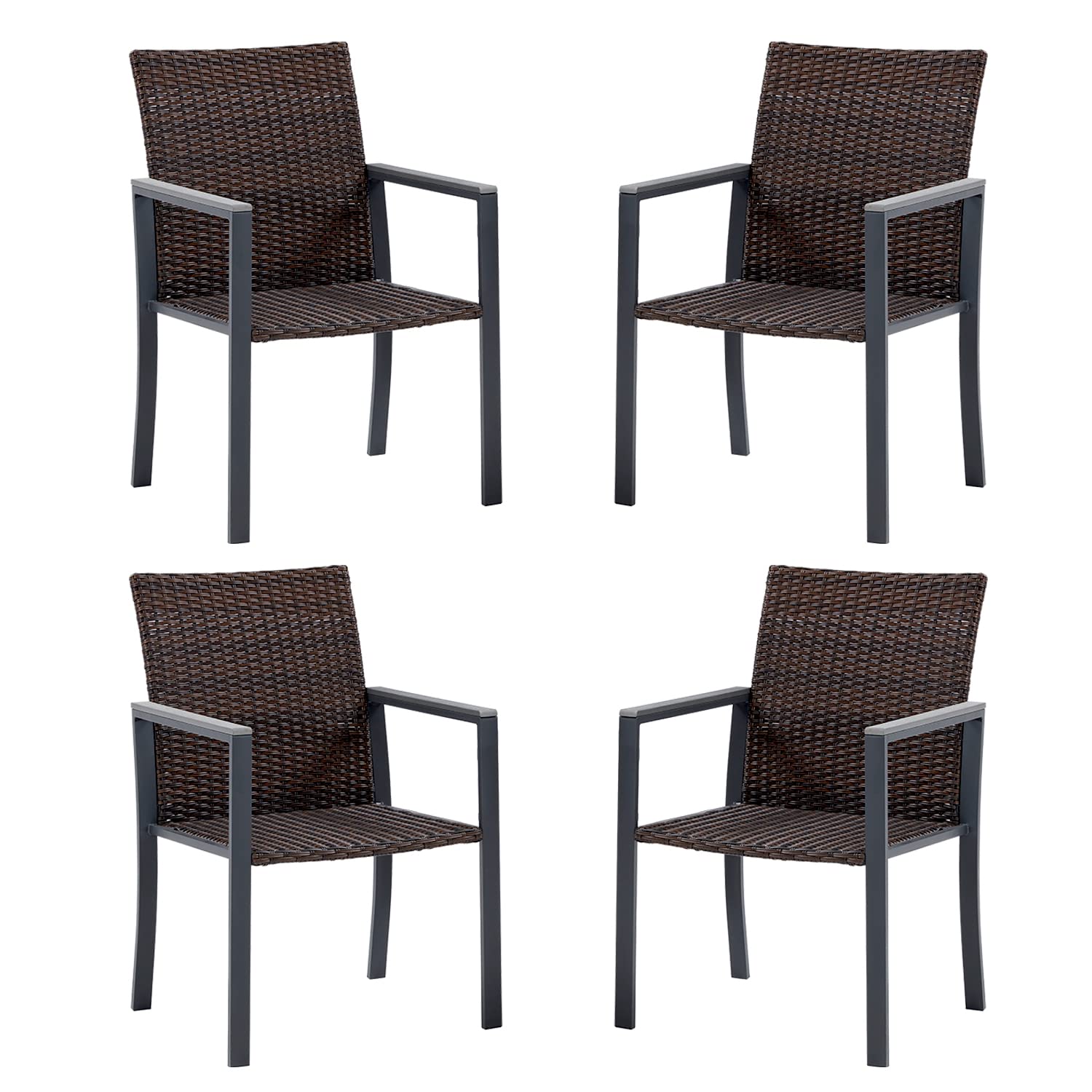 VICLLAX Outdoor Wicker Dining Chairs Set of 4 Patio Rattan Chair with Armrest for Garden Porch Backyard, Grey