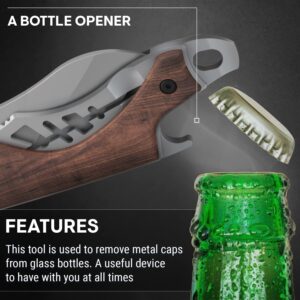 Small Pocket Knife for Men - 5.7’’ Keychain Knife with Bottle Opener - Box Cutter - Wood Handle - Liner Lock - Legal Mini EDC Folding Knife - Cool Sharp Tiny Knives - Gift for Everyone 6779N