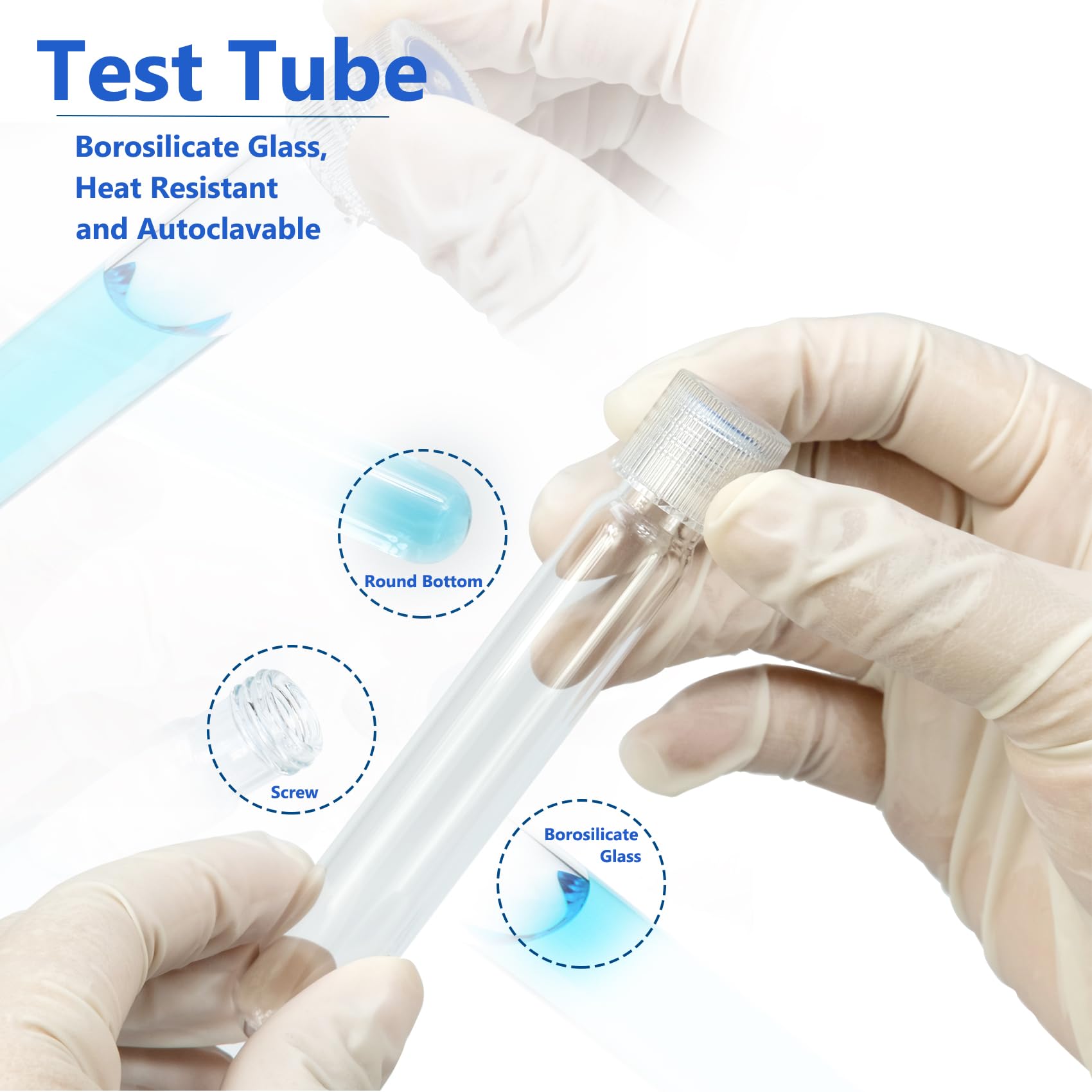 ALWSCI 16X100mm Glass Test Tube, 10ml Glass Culture Tube, Rounded Bottom, Screw Cap with PTFE/Silicone/PTFE Liner, Used in high Range Boron Test, Pack of 100