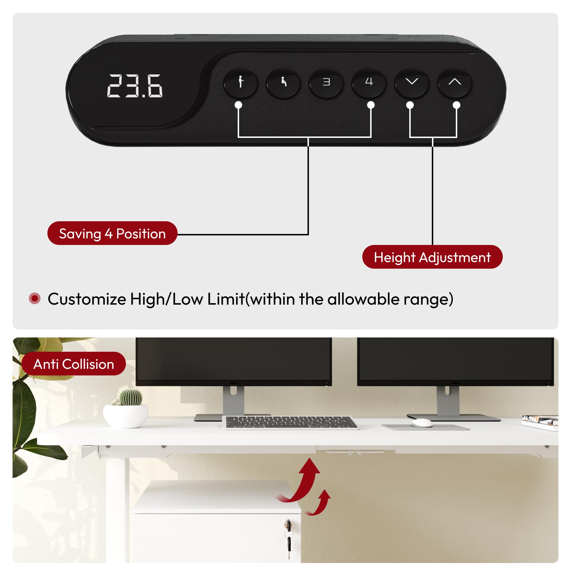 SANODESK Standing Desk with Dual Motor, 3-Stage Lifting Column, Handset with 3 Preset and Sit-Stand Reminder - 60 inch Whole Piece White Desk/White Frame, Height Adjustable Desk for Home and Office