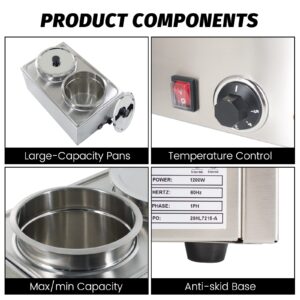 Commercial Food Warmer 2X8L Round Pot Steam Table Food Warmer Buffet Bain Marie with Temperature Control & Lids, Electric Soup Warmer for Catering and Restaurants - 120V, 1200W