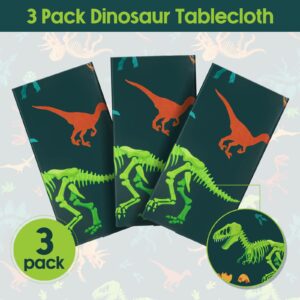 Tudomro 3 Pieces Dinosaur Plastic Party Tablecloth Dinosaur Birthday Table Cover Decorations Disposable Dinosaur Table Cover for Kids Boy Birthday Classroom Party Supplies, 54 x 108 Inch