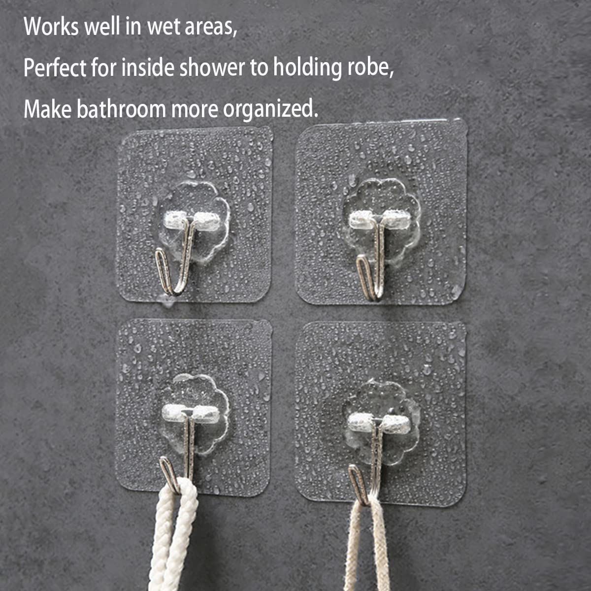 12 Pack Adhesive Wall Hooks for Hanging Heavy Duty 22 lbs Self Adhesive Sticky Hooks Coat Hooks Waterproof Transparent Hooks for Bathroom Shower Kitchen Keys Door/Office Utility Hook