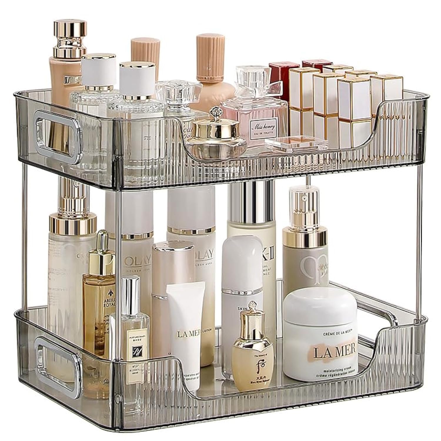 CESTATIVO Bathroom Organizer Countertop, 2 Tier Vanity Tray, Skincare Makeup Organizer Shelf, Vanity Organizer, Bathroom Counter Shelf for Cosmetics, Toiletries, Lotions, Perfumes, Clear