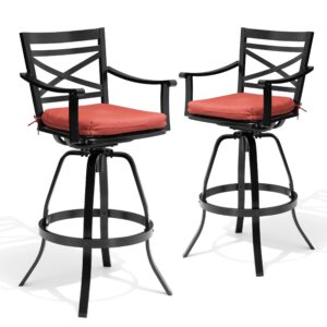 Pellebant Swivel Outdoor Bar Stools Set of 2, Patio Bar Height Chairs with Sunbrella Cushion and Cast Aluminum Frame, Outdoor Furniture w/Armrest & High Back for Deck Lawn Garden, Red