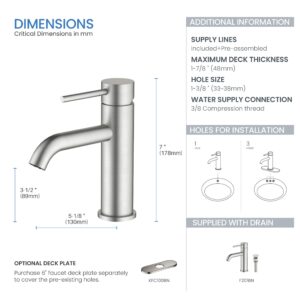 KIBI F201 Stainless Steel Single Handle Bathroom Sink Faucet with Pop-Up Drain, High Arc Spout | Corrosion-Resistant with Smooth Operation and Steady Water Flow | Brushed Nickel Finish