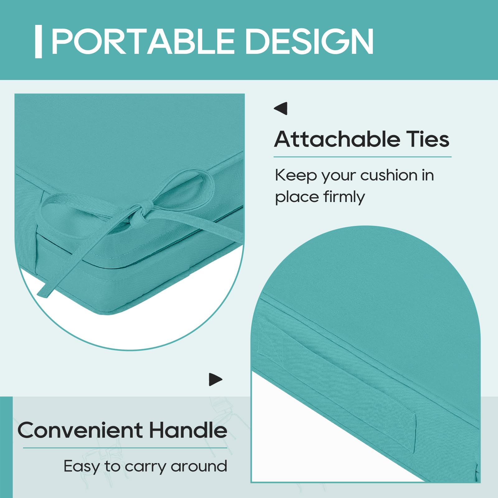 LOVTEX 19x19 Outdoor Chair Cushions Set of 2, Waterproof Patio Cushions for Outdoor Furniture with Removable Cover, Thick Outdoor Seat Cushions for Chairs with Straps and Portable Handle(Teal)