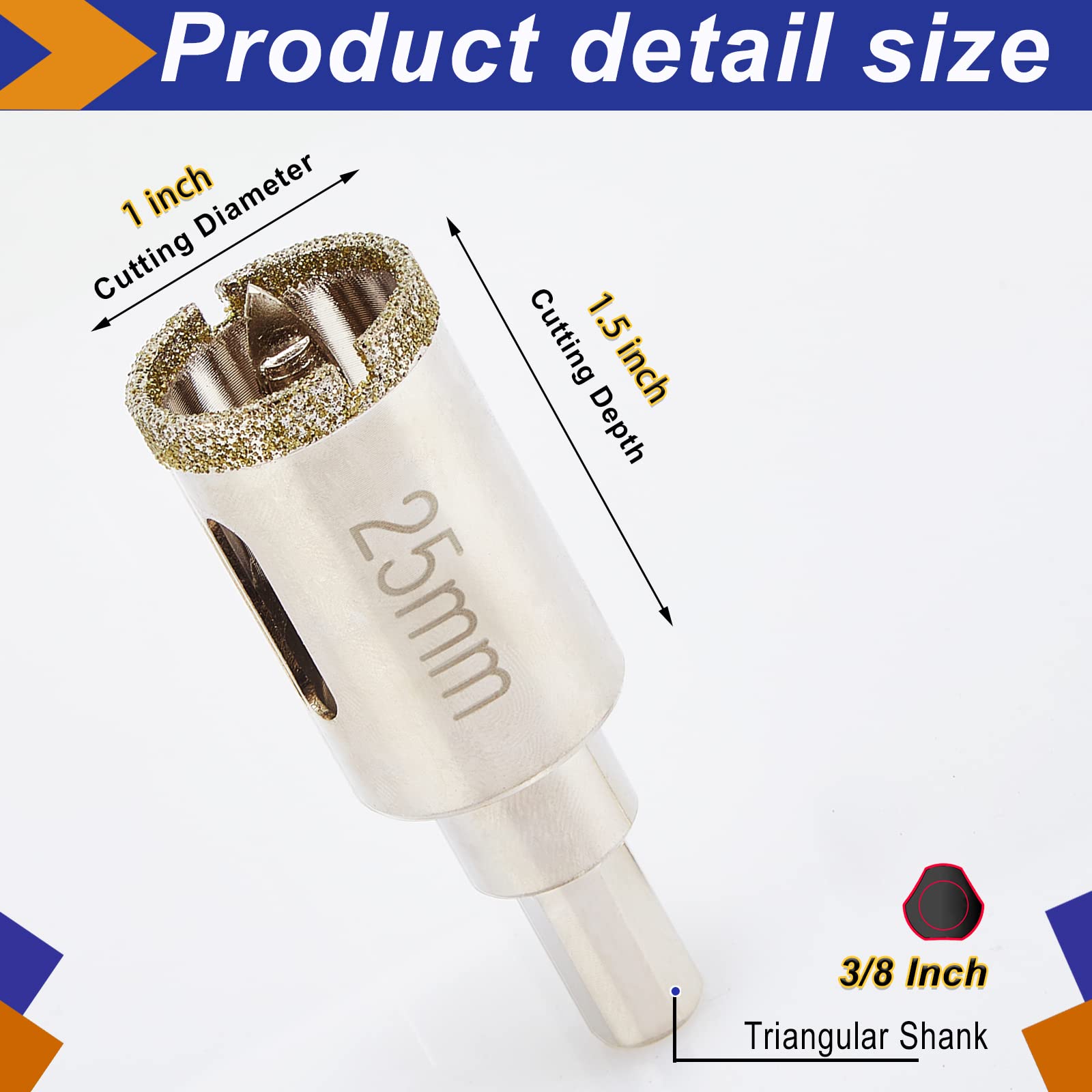 DaduoRi 1 Inch Diamond Hole Saw with Pilot Bit, 1" Tile Hole Saw with Center Drill Bit for Marble, Granite, Ceramics, Porcelain Tiles, 1-1/2" Depth of Cut for Thick Countertops