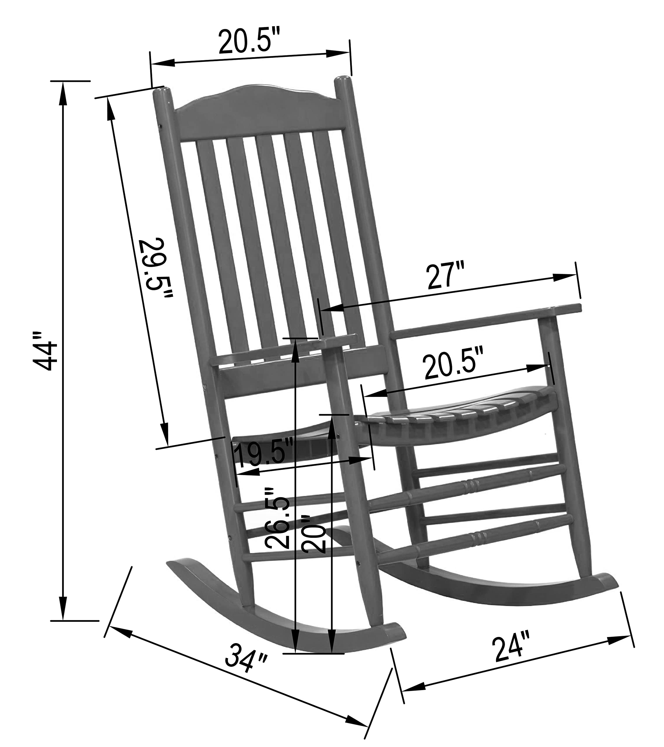 D&F Design Outdoor Rocking Rocker, Wood Rocking Chair with High Back and Curved Seat, UV Treated (Red), Outdoor and Indoor use