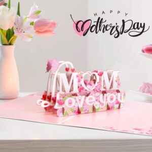 WHOLEV “Mom Love You” Pop Up Card, 6 X 8”, 3D Double Layer Handcrafted Greeting Card For Mothers Day, Birthday Gift Card with Envelopes For Mom Wife Grandma Thanksgiving Cards, Greeting Cards Gifts