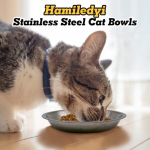 Hamiledyi 12 Pcs Stainless Steel Cat Bowls Replacement Whisker Fatigue Relief Cat Plates Pet Water Dish Shallow Kitten Bowls Pet Bowls for Dogs Cats or Other Small Animals (7.05 Inch Diameter)