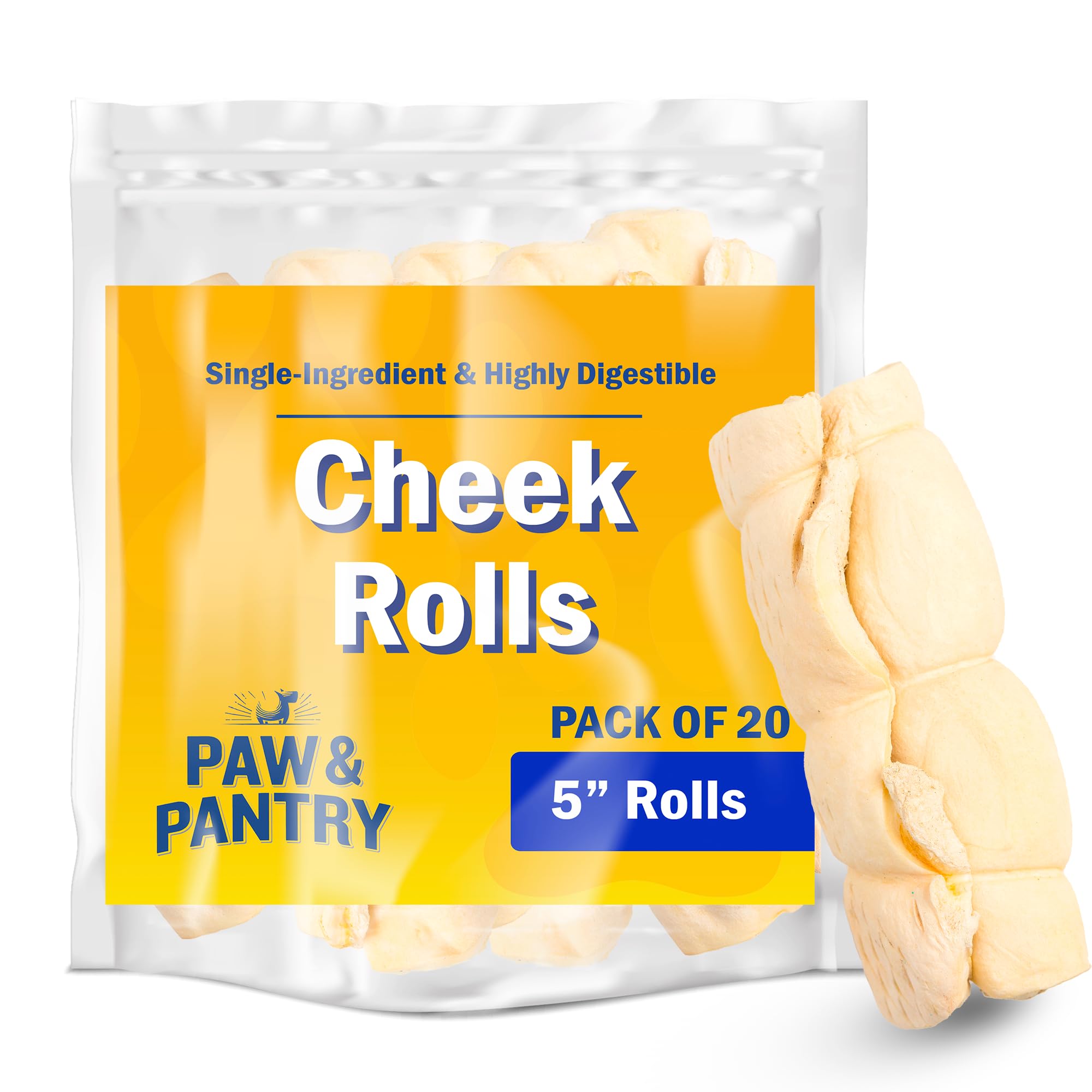 Paw & Pantry 5" All-Natural Beef Cheek Rolls for Dogs (Pack of 8) Beef Cheeks for Dogs - Single-Ingredient, Grain-Free Beef Cheek Rolls for Dogs Large - No Harmful Additives, Great Rawhide Alternative