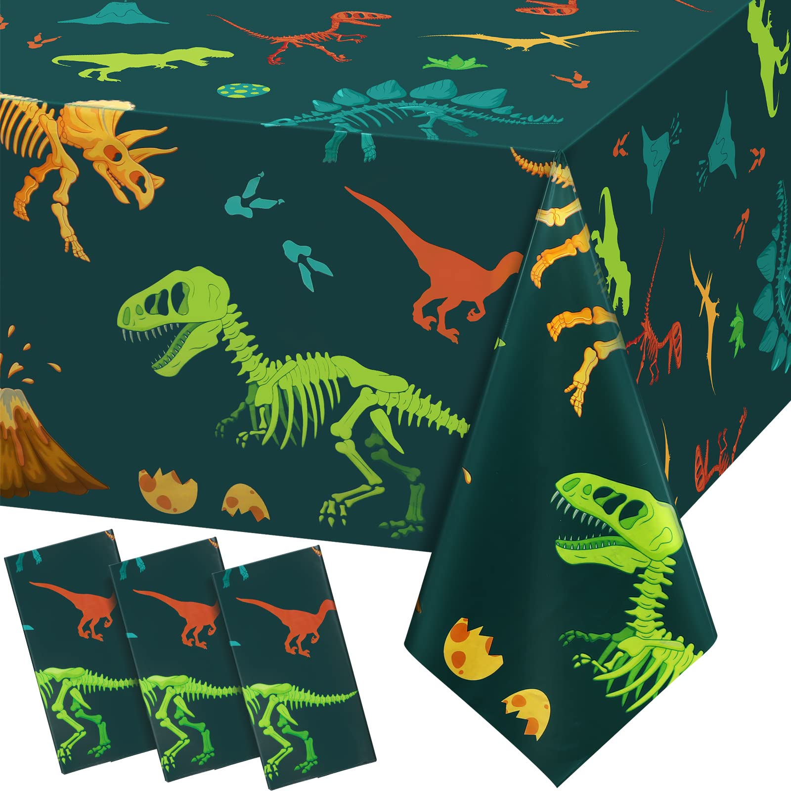 Tudomro 3 Pieces Dinosaur Plastic Party Tablecloth Dinosaur Birthday Table Cover Decorations Disposable Dinosaur Table Cover for Kids Boy Birthday Classroom Party Supplies, 54 x 108 Inch