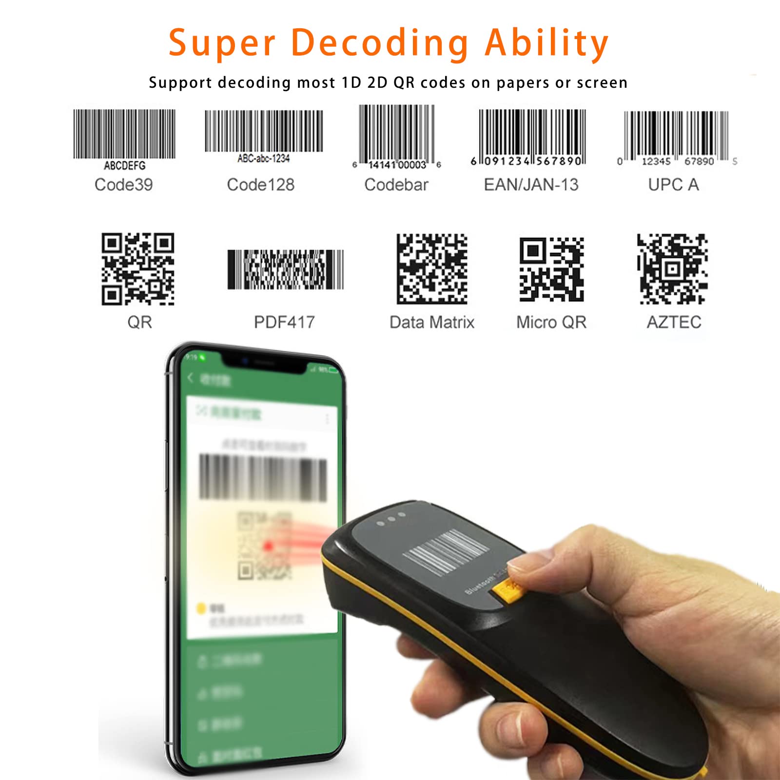 Rabitpos Pocket 1D 2D Barcode Scanner, Handheld Mini QR Code Scanner,3-in-1 Bluetooth & USB Wired & 2.4G Wireless Cordless Image Reader for Windows Tablet iPhone iPad Android POS System