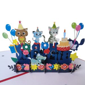 DUBRIX 3D Pop-Up Cat Birthday Card Funny and Whimsical Cat-Themed Greeting Card with envelope for Kids, Men, Women, Friends - Perfect for Celebrating Birthdays Parties - Unique Thoughtful Gift Large