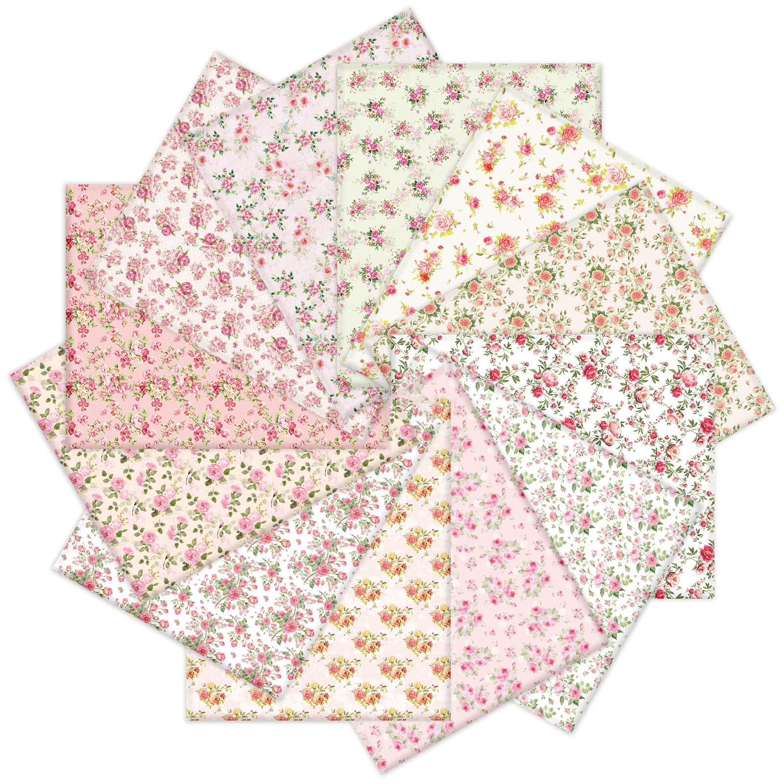 Whaline 12Pcs Spring Cotton Fabric Bundles 18 x 22 Inch Floral Quilting Fabric Patchwork Flower Pattern Precut Fat Quarters for Spring Birthday Sewing DIY Crafts Handmade Clothing