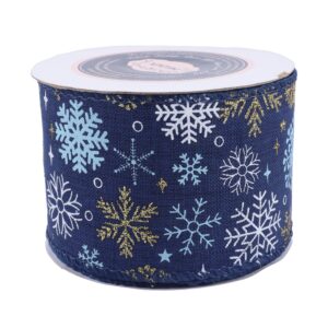 VATIN White/Gold/Blue Snowflake Wired Ribbon Ribbon,2-1/2 Inch x Continuous 10 Yards Spool Christmas Tree Ribbon for Topper Bow,Christmas Wreath,Tree Decoration,Gift Wrapping